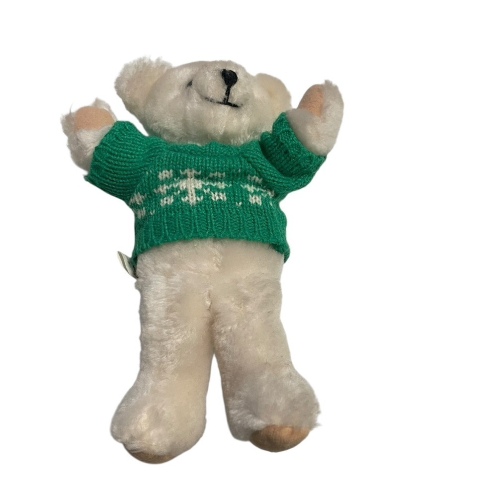 Vintage Russ Berrie Teddy Bear Plush with Green Sweater – Item #1390 - Picture 3 of 9
